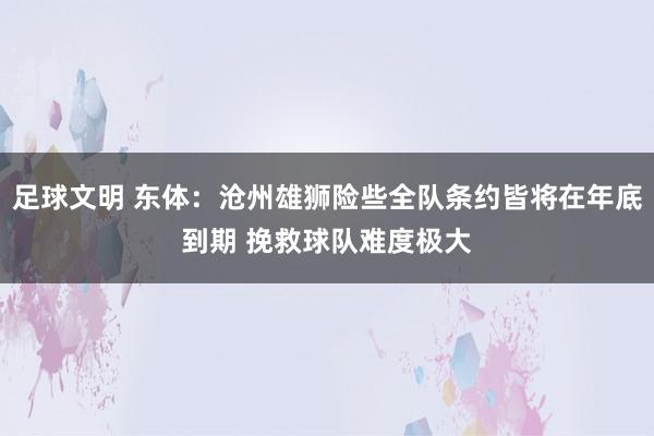 足球文明 东体：沧州雄狮险些全队条约皆将在年底到期 挽救球队难度极大