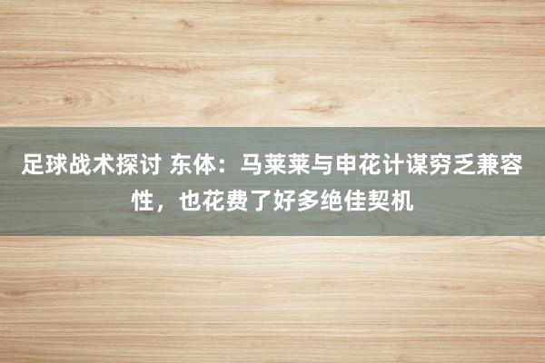 足球战术探讨 东体：马莱莱与申花计谋穷乏兼容性，也花费了好多绝佳契机