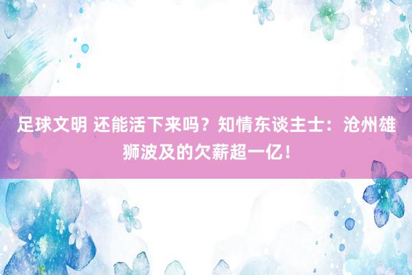 足球文明 还能活下来吗？知情东谈主士：沧州雄狮波及的欠薪超一亿！